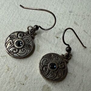 Vintage Brighton 90s Silver Tone Light Blue Stone Drop Earrings Round 1990s